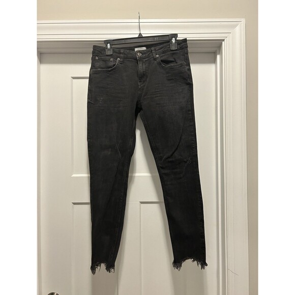 Zara Women’s Premium Denim Collection Black Jeans Size 10 Stretchy Distressed - Picture 1 of 8